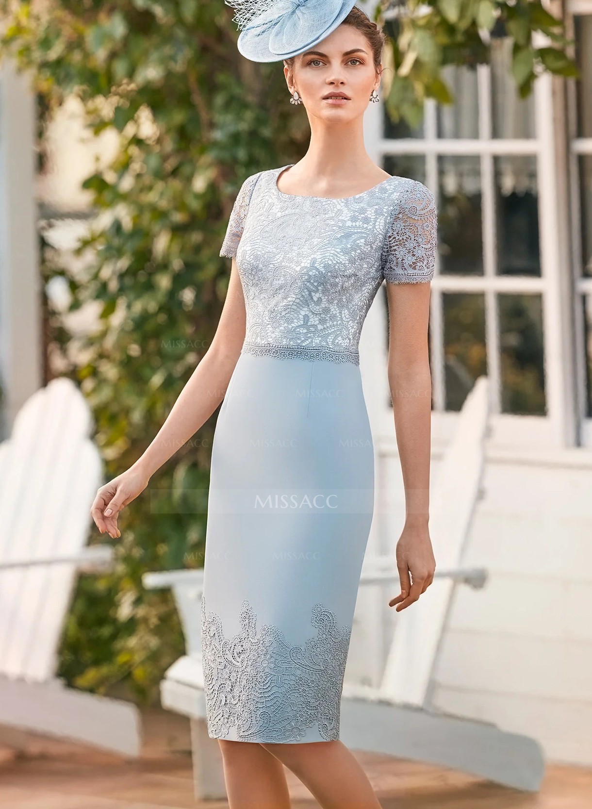 Blue Knee-Length Lace Sleeveless Mother Of The Bride Dresses