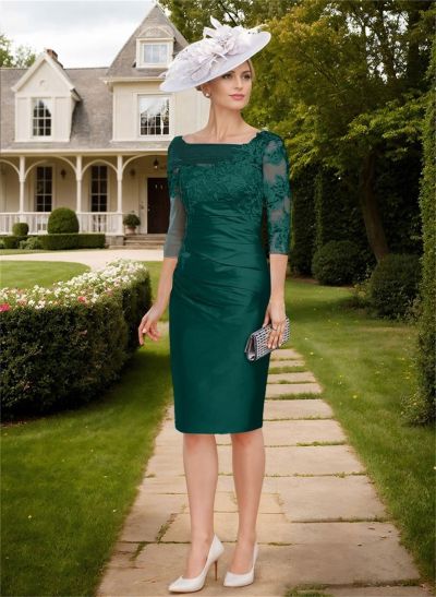 Knee-Length Sheath/Column Sleeves Asymmetrical Neck Elegant Mother Of The Bride Dresses