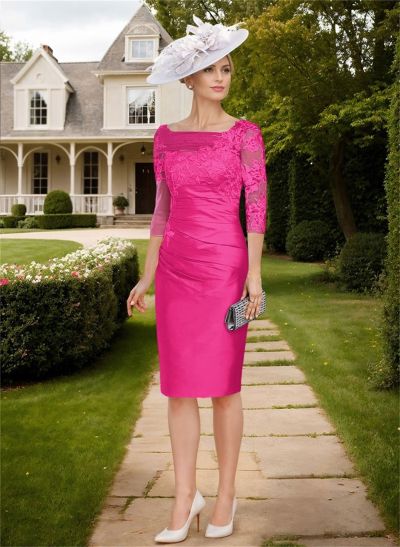 Knee-Length Sheath/Column Sleeves Asymmetrical Neck Elegant Mother Of The Bride Dresses