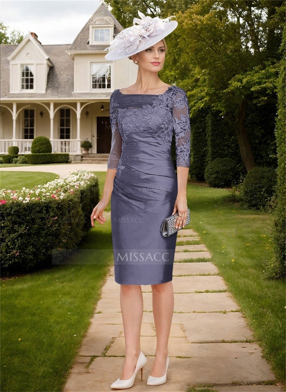 Knee-Length Sheath/Column Sleeves Asymmetrical Neck Elegant Mother