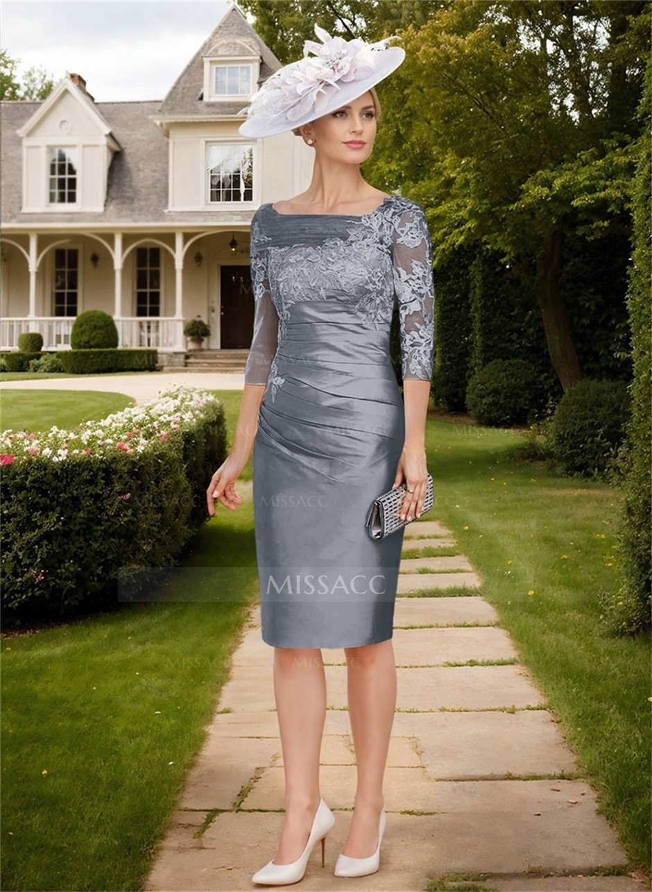 Knee-Length Sheath/Column Sleeves Asymmetrical Neck Elegant Mother
