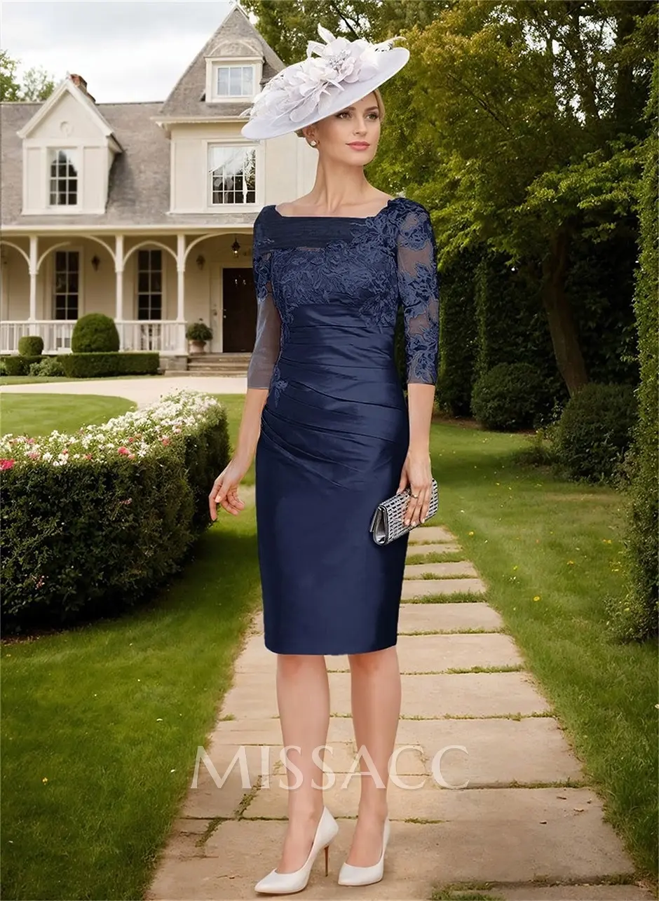 Knee-Length Sheath/Column Sleeves Asymmetrical Neck Elegant Mother