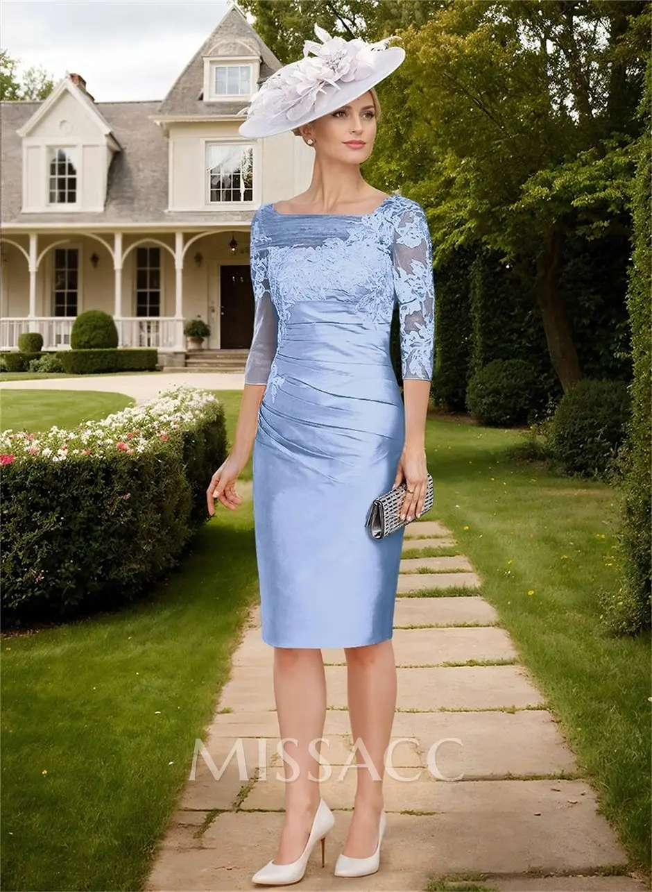 Knee-Length Sheath/Column Sleeves Asymmetrical Neck Elegant Mother