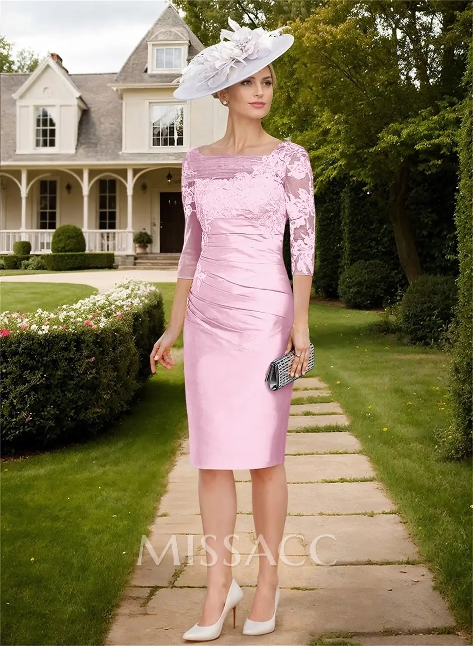 Knee-Length Sheath/Column Sleeves Asymmetrical Neck Elegant Mother