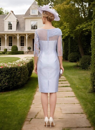 Knee-Length Sheath/Column Sleeves Asymmetrical Neck Elegant Mother Of The Bride Dresses
