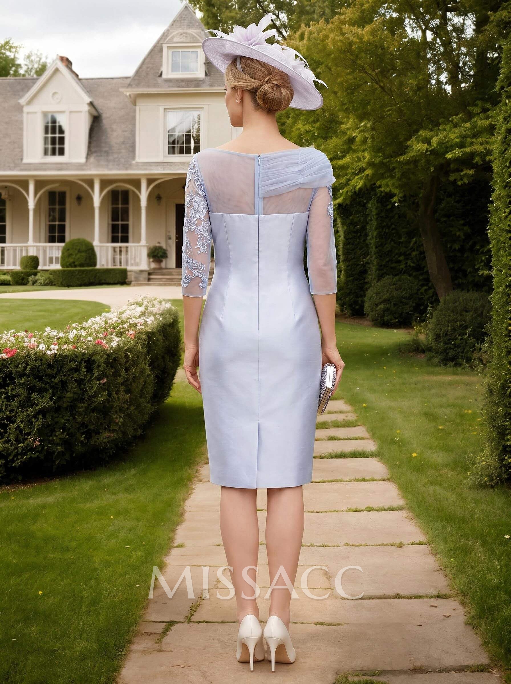 Knee-Length Sheath/Column Sleeves Asymmetrical Neck Elegant Mother Of The Bride Dresses Knee-Length Sheath/Column Sleeves Asymmetrical Neck Elegant Mother Of The Bride Dresses