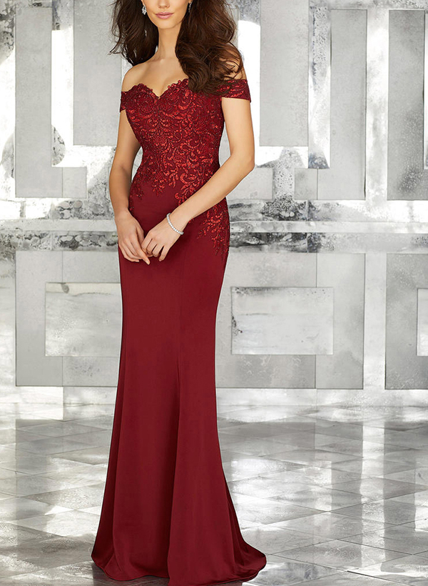 Off-the-Shoulder Elegant Elastic Satin Mother of the Bride Dresses With Beaded Embroidery