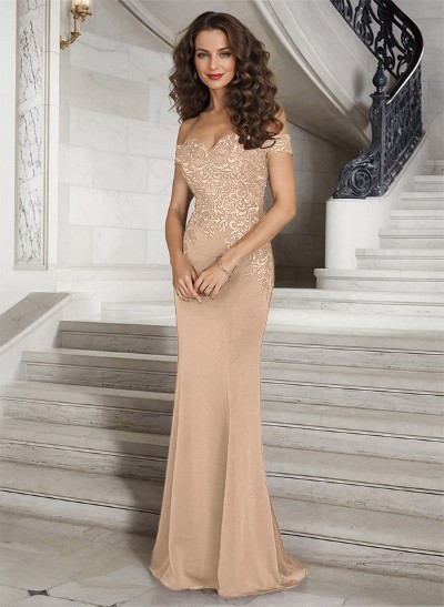 Off-The-Shoulder Elegant Elastic Satin Mother Of The Bride Dresses With Beaded Embroidery