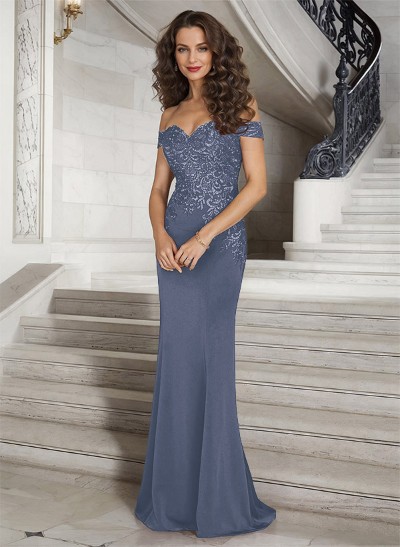 Off-The-Shoulder Elegant Elastic Satin Mother Of The Bride Dresses With Beaded Embroidery