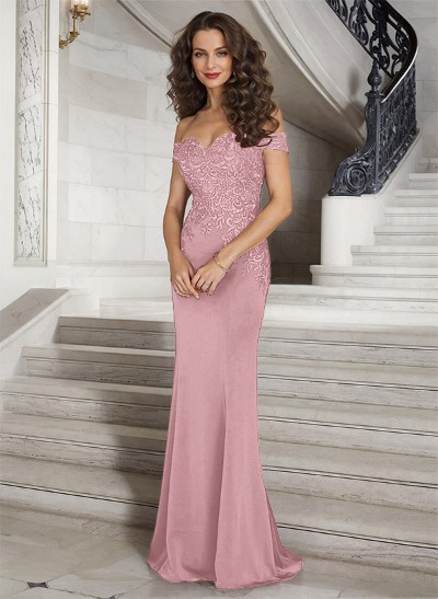 Off-The-Shoulder Elegant Elastic Satin Mother Of The Bride Dresses With Beaded Embroidery