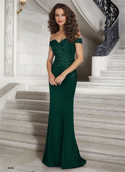 Off-The-Shoulder Elegant Elastic Satin Mother Of The Bride Dresses With Beaded Embroidery