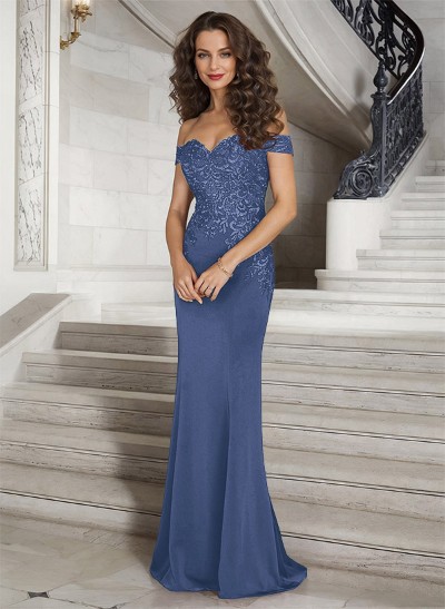 Off-The-Shoulder Elegant Elastic Satin Mother Of The Bride Dresses With Beaded Embroidery