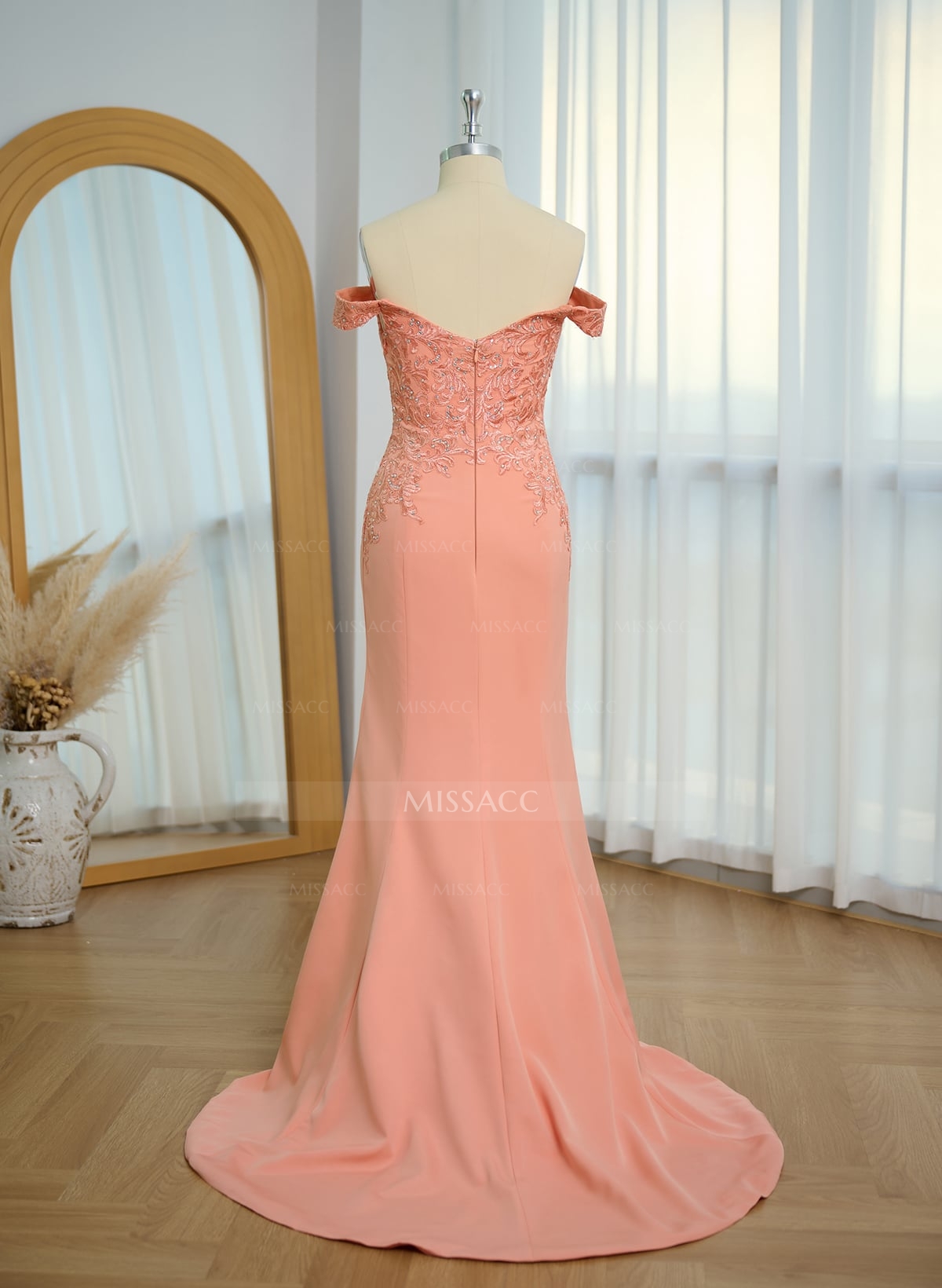 Off-The-Shoulder Elegant Elastic Satin Mother Of The Bride Dresses With Beaded Embroidery