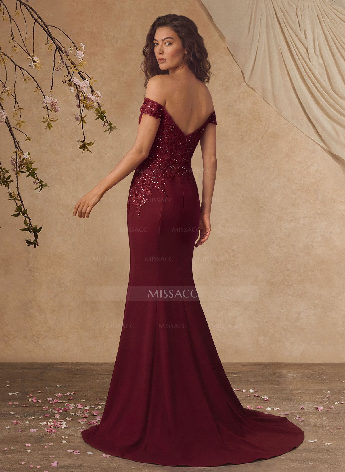 Off-The-Shoulder Elegant Elastic Satin Mother Of The Bride Dresses With Beaded Embroidery