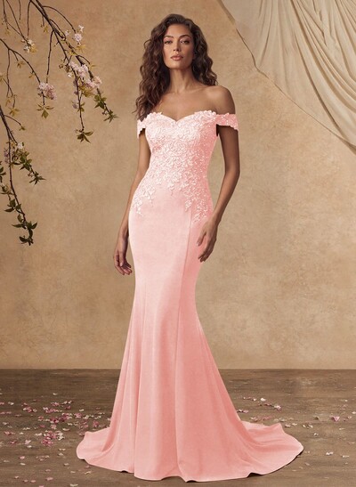 Off-The-Shoulder Elegant Elastic Satin Mother Of The Bride Dresses With Beaded Embroidery