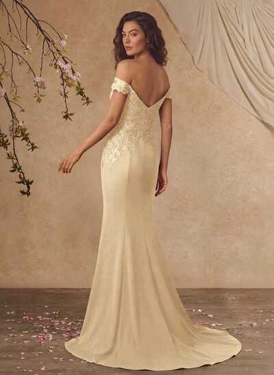 Off-The-Shoulder Elegant Elastic Satin Mother Of The Bride Dresses With Beaded Embroidery