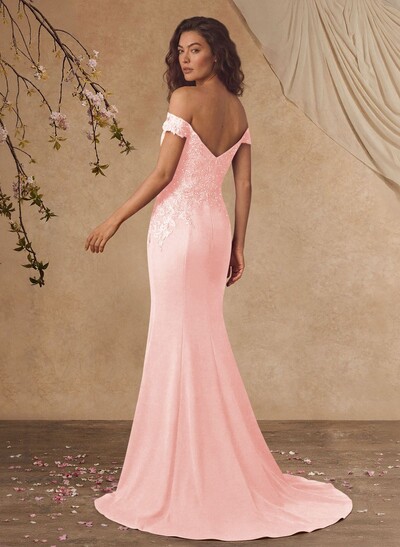 Off-The-Shoulder Elegant Elastic Satin Mother Of The Bride Dresses With Beaded Embroidery