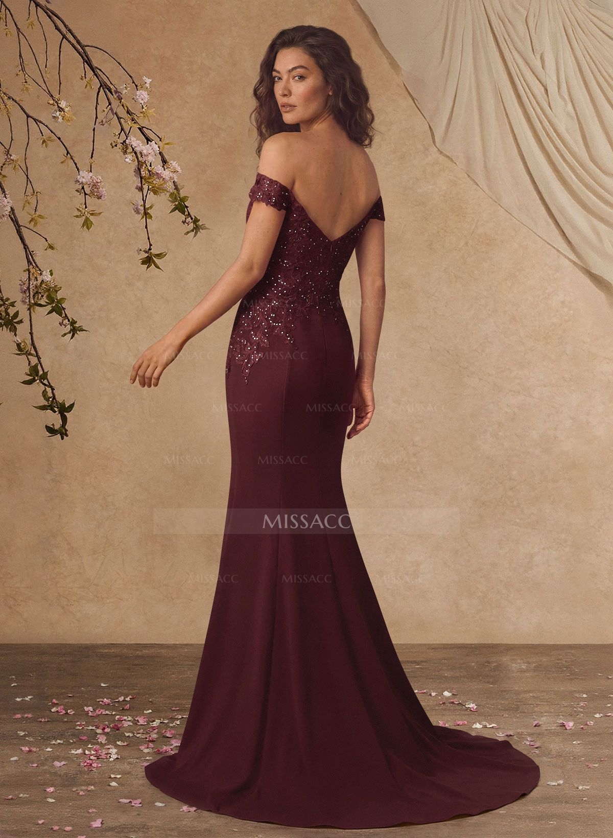 Off-The-Shoulder Elegant Elastic Satin Mother Of The Bride Dresses With Beaded Embroidery