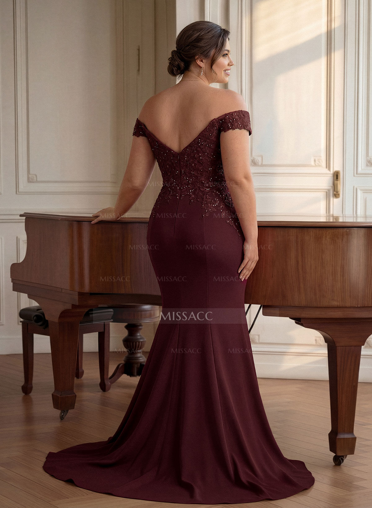 Off-The-Shoulder Elegant Elastic Satin Mother Of The Bride Dresses With Beaded Embroidery