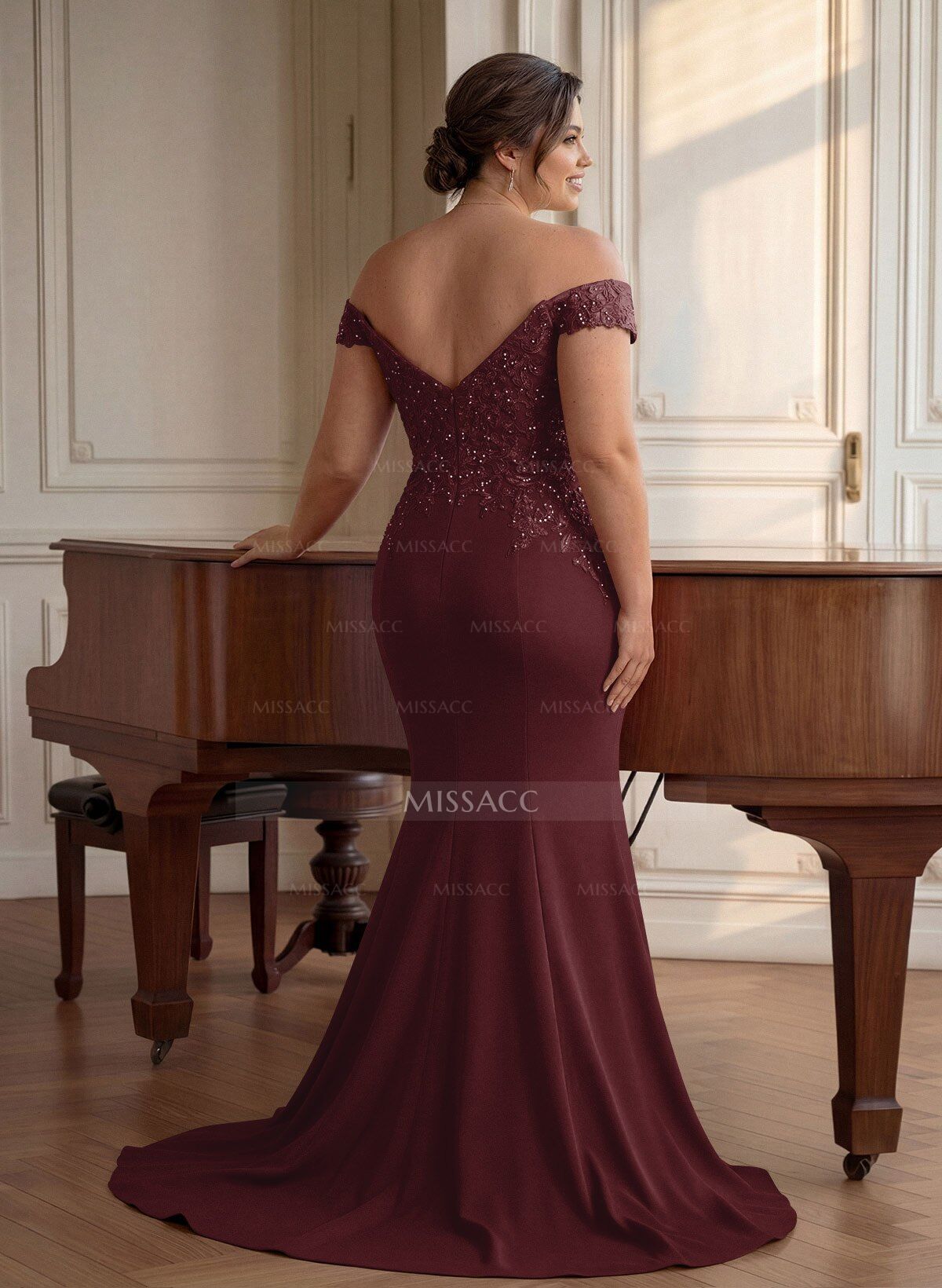 Off-The-Shoulder Elegant Elastic Satin Mother Of The Bride Dresses With Beaded Embroidery
