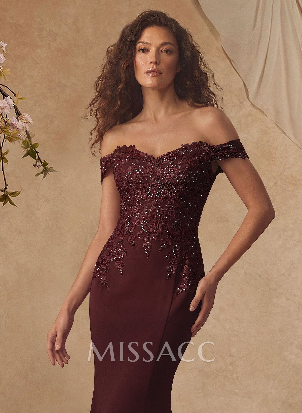 Off-The-Shoulder Elegant Elastic Satin Mother Of The Bride Dresses With Beaded Applique Off-The-Shoulder Elegant Elastic Satin Mother Of The Bride Dresses With Beaded Applique