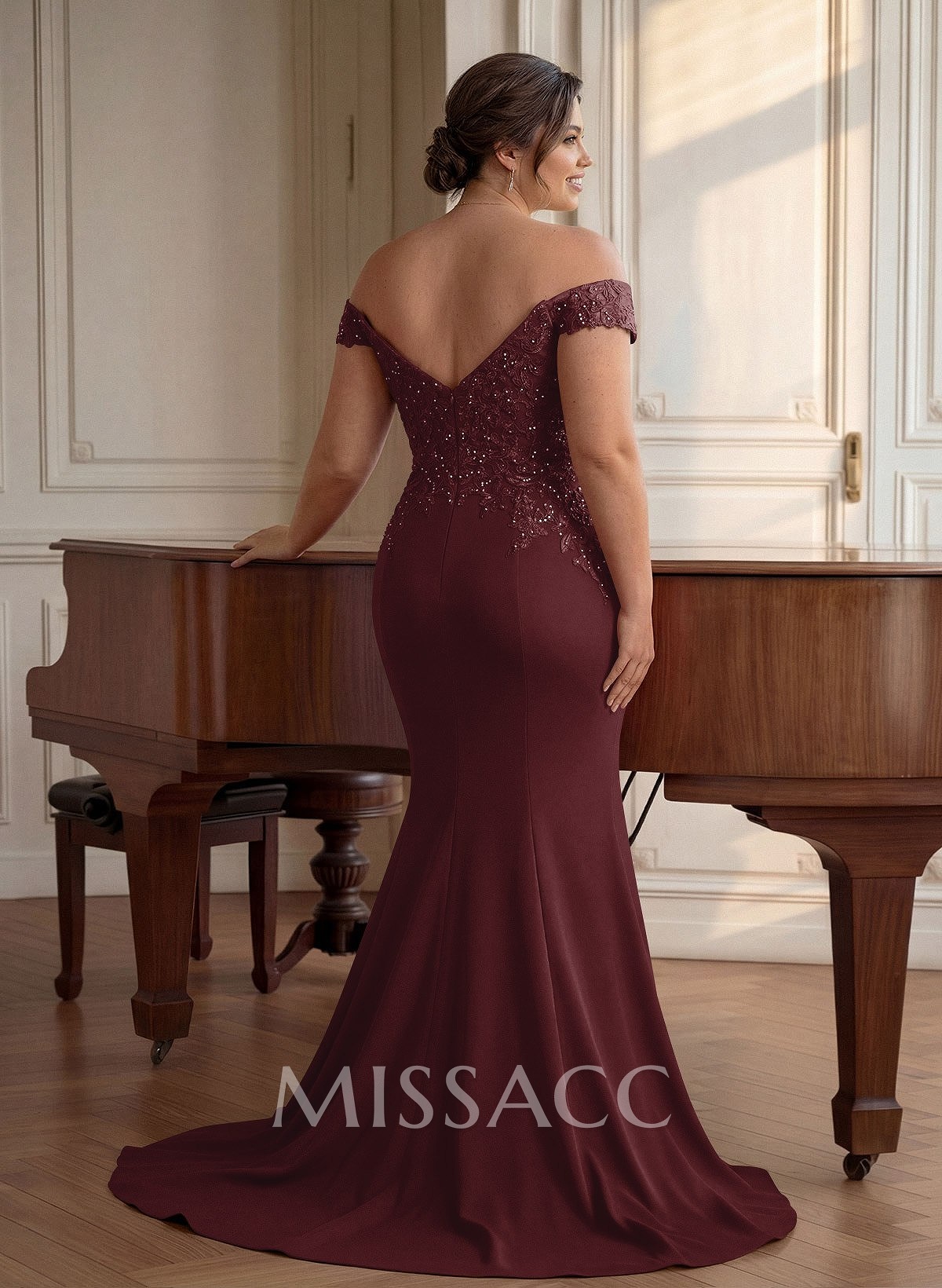 Off-The-Shoulder Elegant Elastic Satin Mother Of The Bride Dresses With Beaded Applique Off-The-Shoulder Elegant Elastic Satin Mother Of The Bride Dresses With Beaded Applique