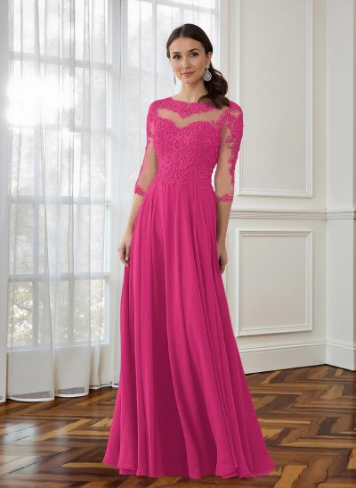 A-Line 3/4 Sleeves Chiffon Mother Of The Bride Dresses With Appliques Lace