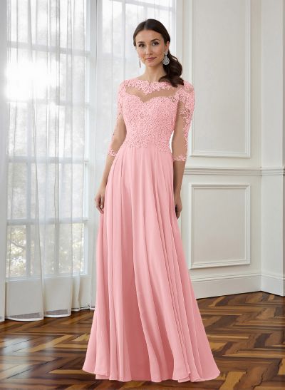 A-Line 3/4 Sleeves Chiffon Mother Of The Bride Dresses With Appliques Lace