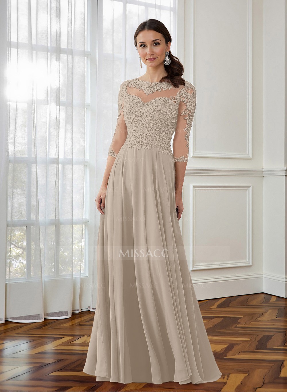 HOT Evening Gown Mother Of The Bride Beige Dress A-Line 3/4