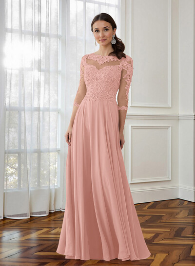 A-Line 3/4 Sleeves Chiffon Mother Of The Bride Dresses With Appliques Lace