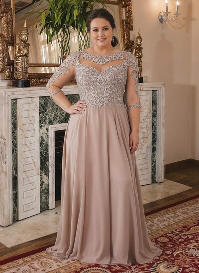 A-Line 3/4 Sleeves Chiffon Mother Of The Bride Dresses With Appliques Lace