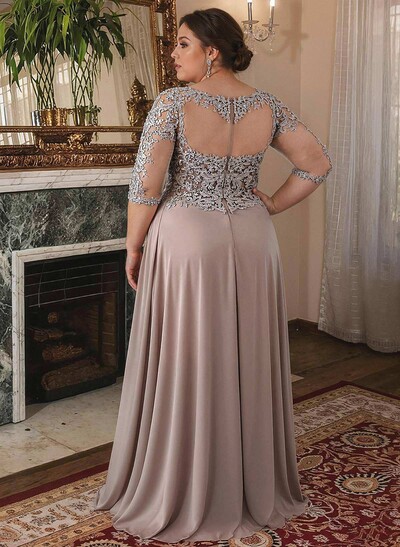 A-Line 3/4 Sleeves Chiffon Mother Of The Bride Dresses With Appliques Lace