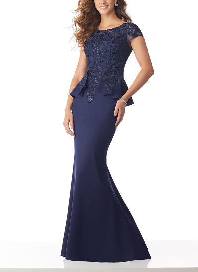 Trumpet/Mermaid Navy Elastic Satin Mother of the Bride Dresses With Rhinestone/Appliques Lace
