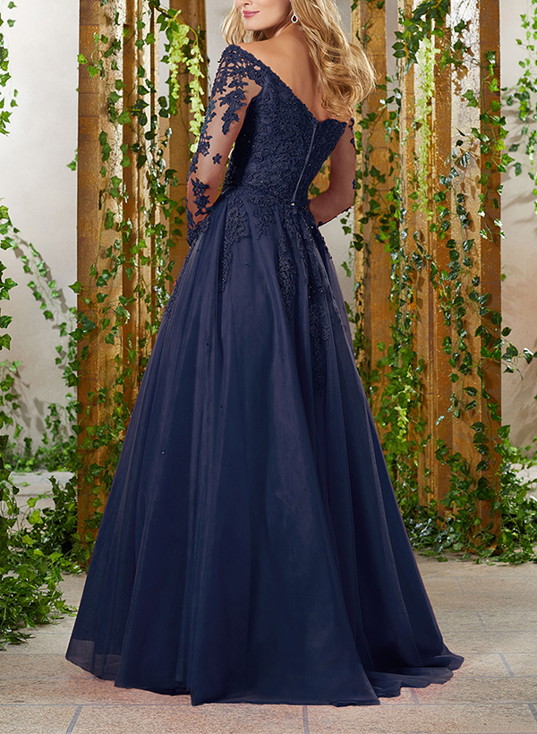 A-Line V-Neck Elegant Long Sleeves Tulle/Lace Mother Of The Bride Dresses