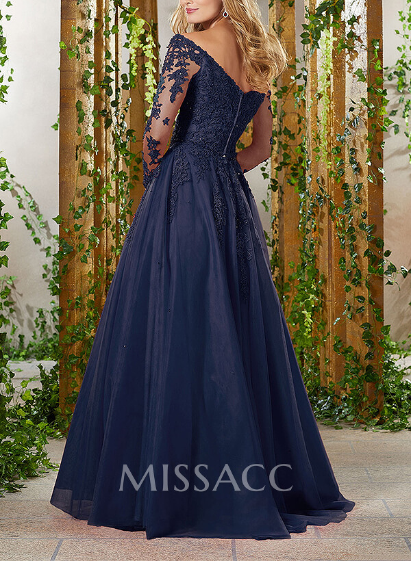 A-Line V-Neck Elegant Long Sleeves Tulle/Lace Mother Of The Bride Dresses A-Line V-Neck Elegant Long Sleeves Tulle/Lace Mother Of The Bride Dresses