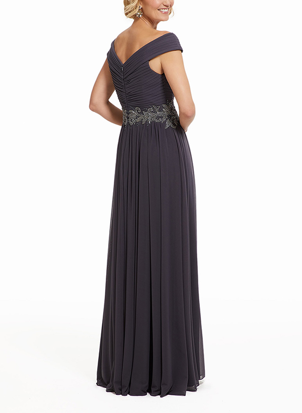 A-Line Off-The-Shoulde Chiffon Mother Of The Bride Dresses With Split Front
