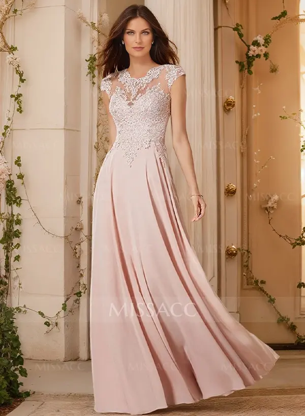 Sheath/Column Chiffon Mother of the Bride Dress with Appliqué Lace