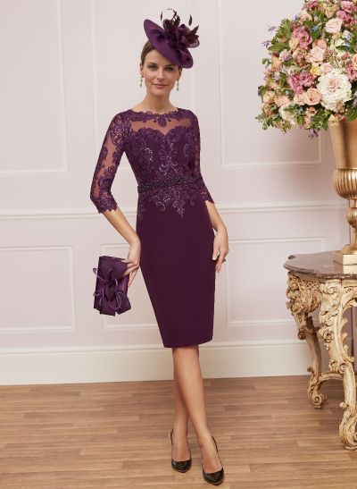 Luxury Sheath/Column Lace Sleeves Mother Of The Bride Dresses With Wrap