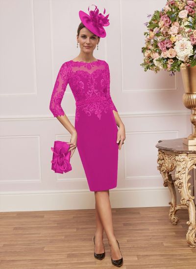 Luxury Sheath/Column Lace Sleeves Mother Of The Bride Dresses With Wrap