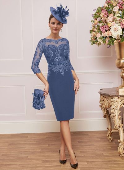 Luxury Sheath/Column Lace Sleeves Mother Of The Bride Dresses With Wrap