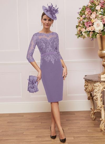 Luxury Sheath/Column Lace Sleeves Mother Of The Bride Dresses With Wrap