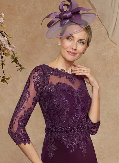 Luxury Sheath/Column Lace Sleeves Mother Of The Bride Dresses With Wrap