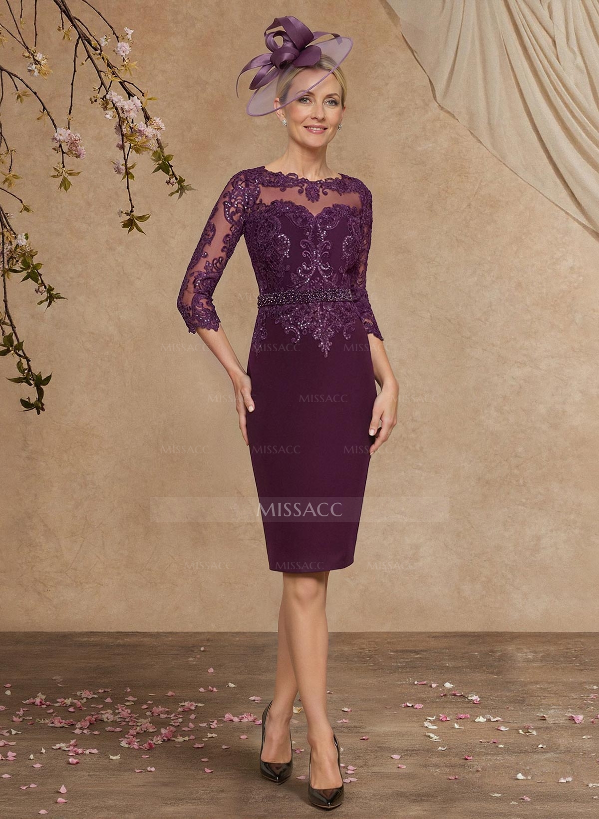 Luxury Sheath/Column Lace Sleeves Mother Of The Bride Dresses With Wrap