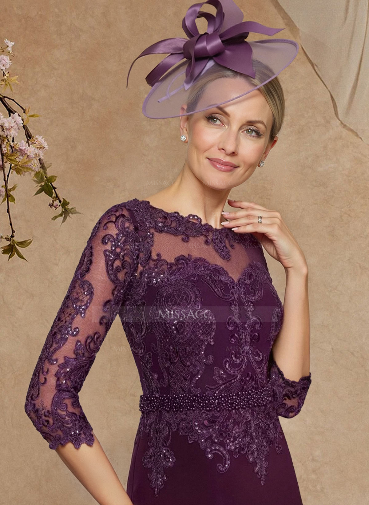 Luxury Sheath/Column Lace Sleeves Mother Of The Bride Dresses With Wrap