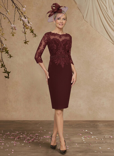 Luxury Sheath/Column Lace Sleeves Mother Of The Bride Dresses With Wrap