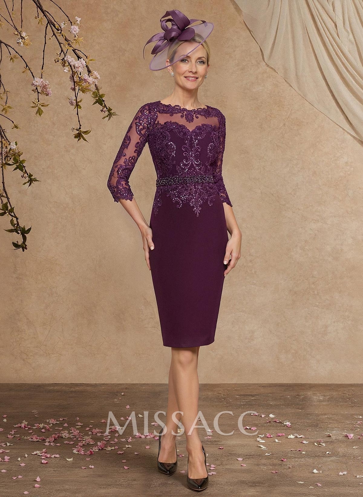 Luxury Sheath/Column Lace Sleeves Mother Of The Bride Dresses With Wrap