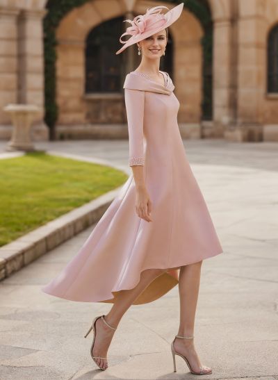 Asymmetrical Satin Beading Sleeves Mother Of The Bride Dresses