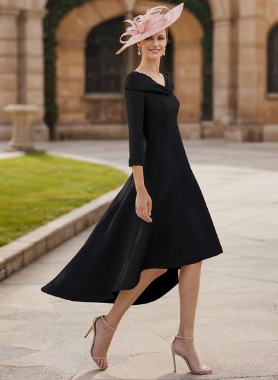 Asymmetrical Satin Beading Sleeves Mother Of The Bride Dresses