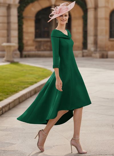 Asymmetrical Satin Beading Sleeves Mother Of The Bride Dresses