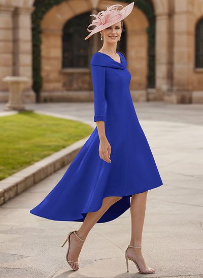 Asymmetrical Satin Beading Sleeves Mother Of The Bride Dresses